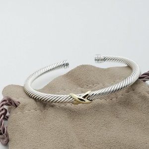 David Yurman Classic Cable Sterling Silver & 18k Gold 4mm X Cuff Bangle Bracelet